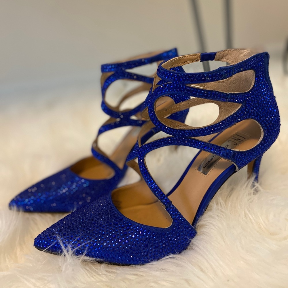Royal blue studded heels